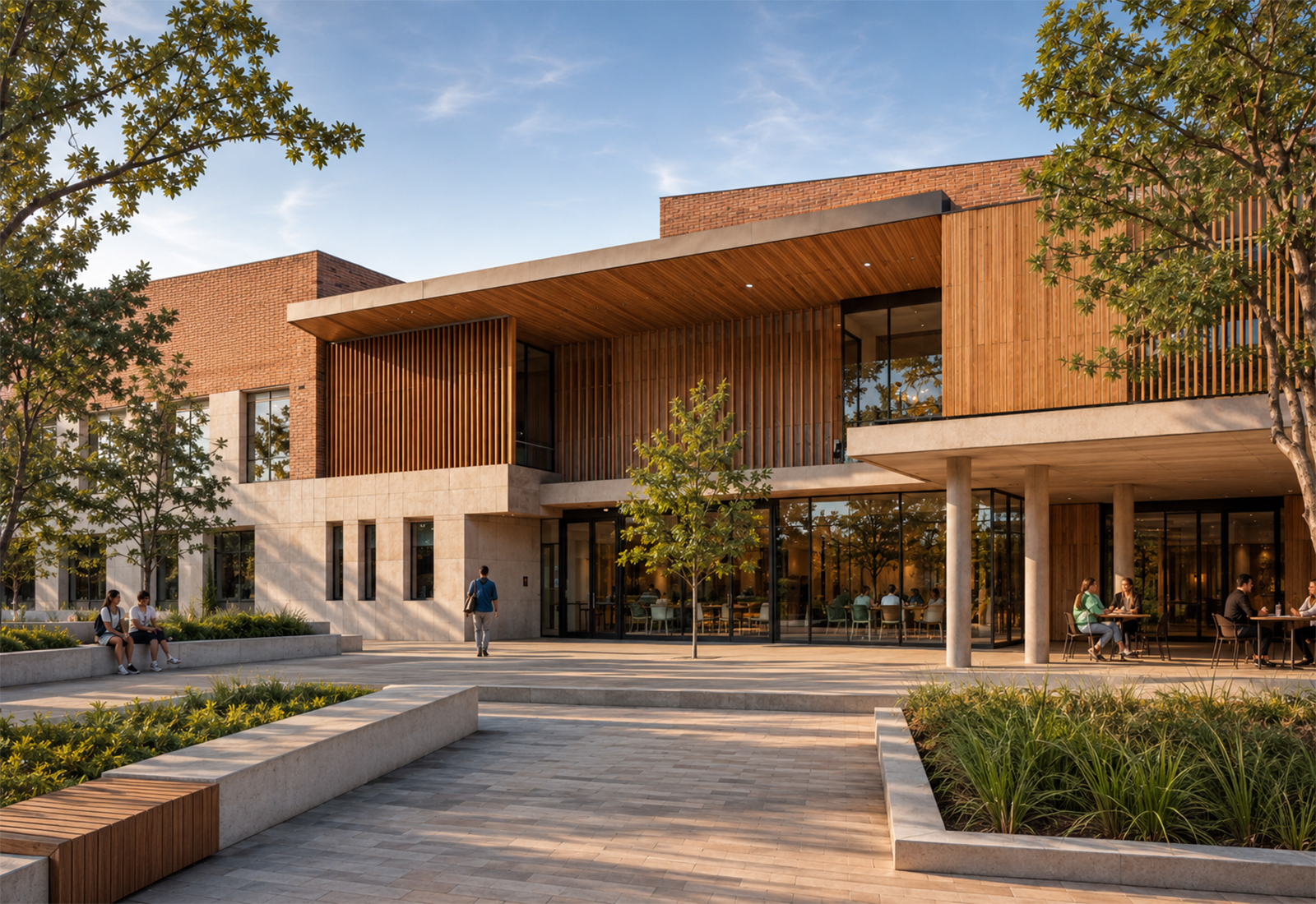 Waterloo Community Centre with civic public space, landscape, and subtle community use